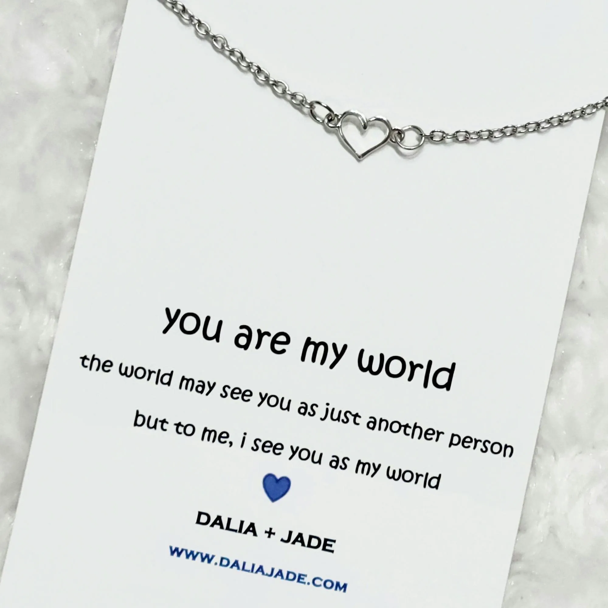 You Are My World - Silver Linked Heart Necklace with Message Card