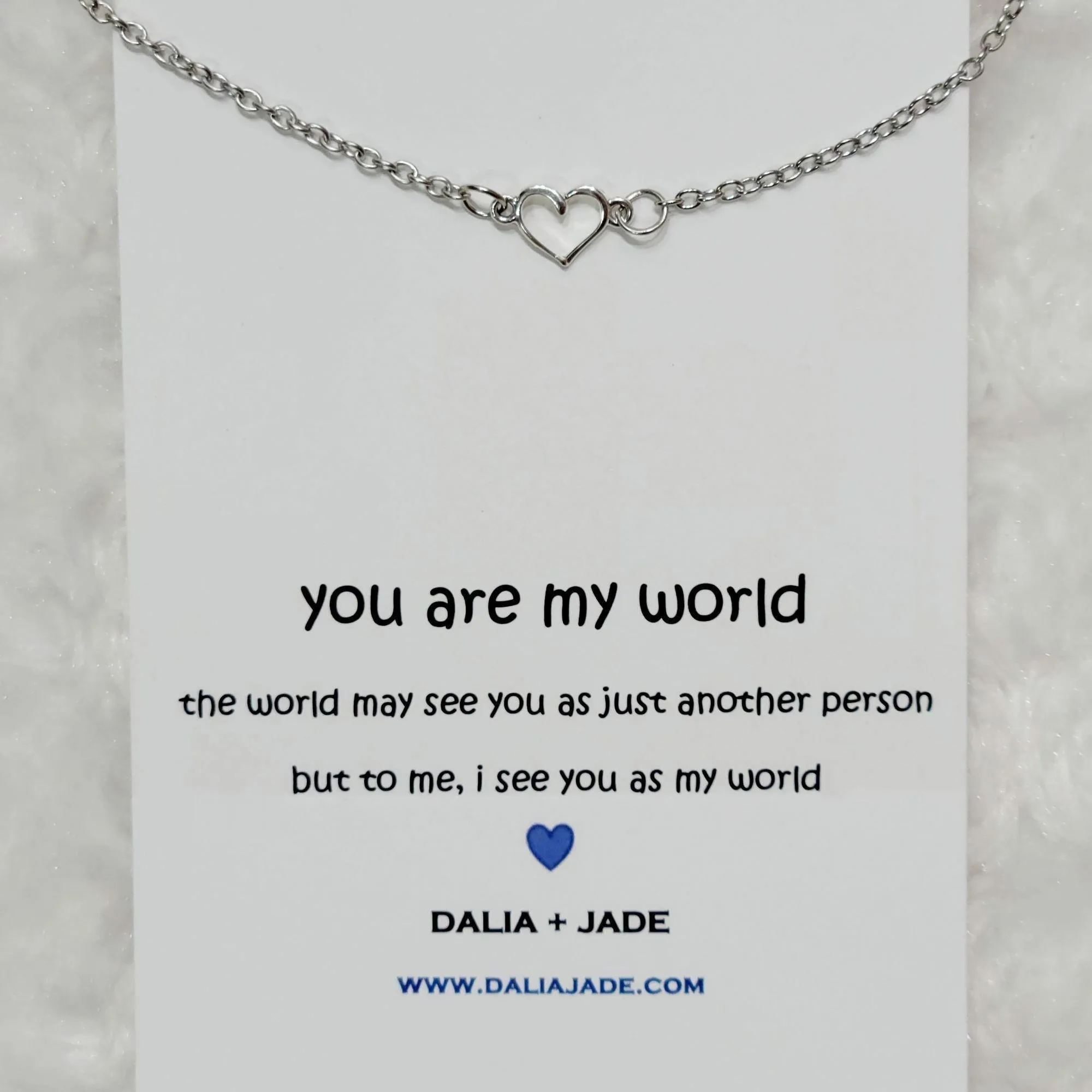 You Are My World - Silver Linked Heart Necklace with Message Card