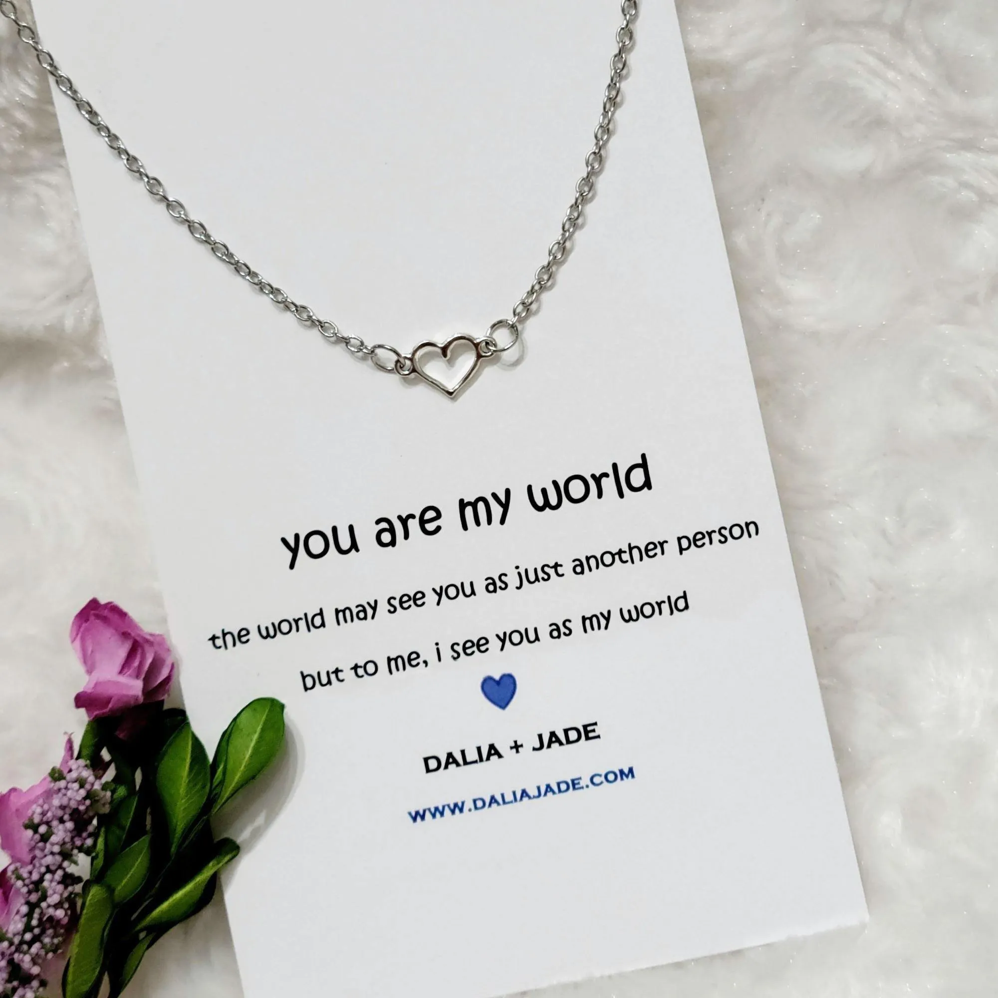 You Are My World - Silver Linked Heart Necklace with Message Card