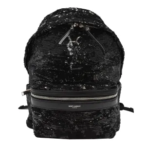 YVES SAINT LAURENT Mini City Sequin Leather Backpack Bag Black