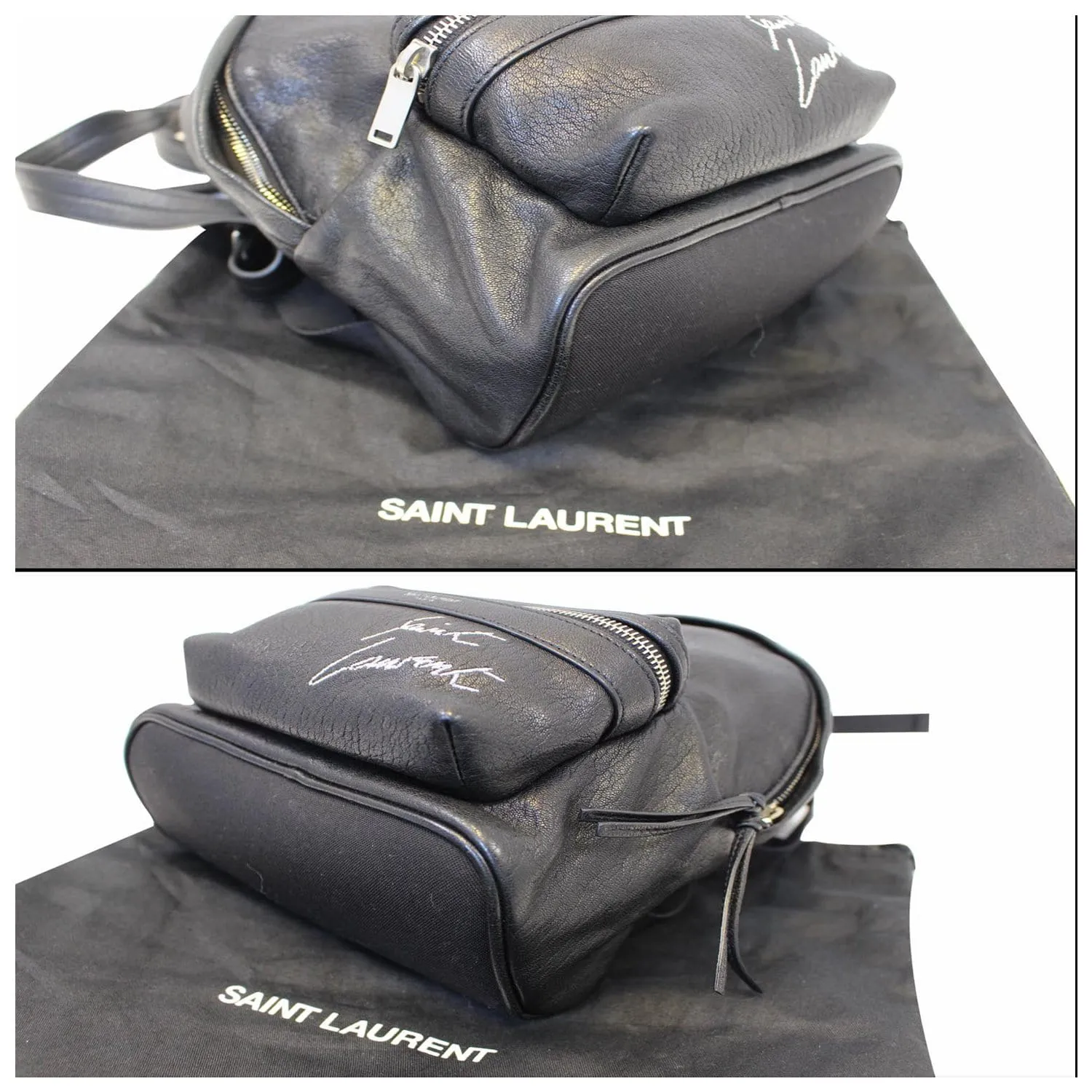 YVES SAINT LAURENT Toy City Embroidered Leather Backpack Bag Black