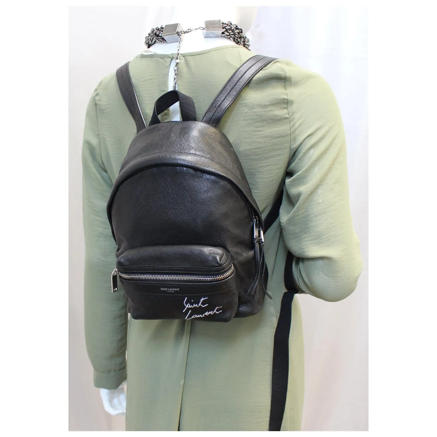 YVES SAINT LAURENT Toy City Embroidered Leather Backpack Bag Black
