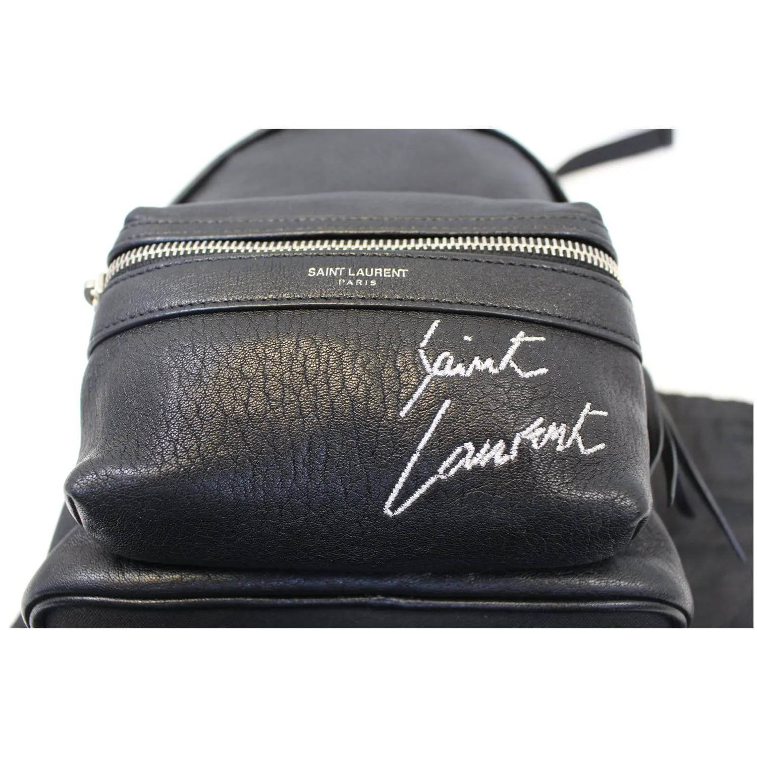 YVES SAINT LAURENT Toy City Embroidered Leather Backpack Bag Black